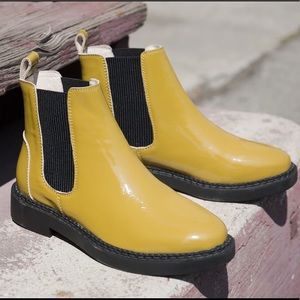 Mustard Patent Leather Chelsea Boots